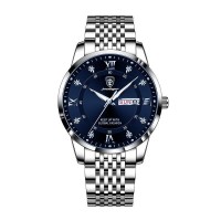 POEDAGAR Men Watch Fashion Luxury Stainless Stain Business Quartz Watches Waterproof Luminous Week Date Men‘s Wristwatch- Blue