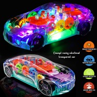 Concept Racing Car Toy Musical Toys 360 Degrees Rotating Transparent Car with Music & 3D Flashing Lights for Kids