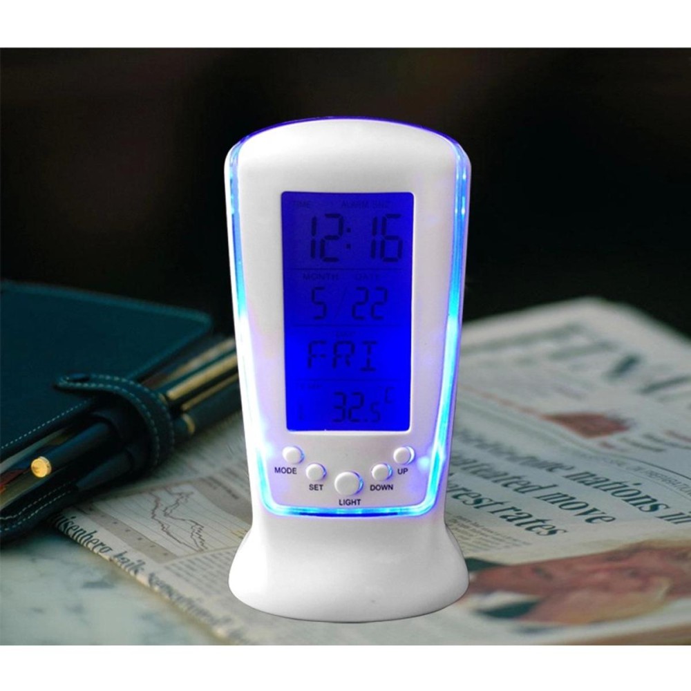 Square Clock 510 LCD Multifunctional Digital Clock Calendar Alarm Thermometer White