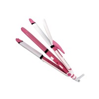 Kemei KM-1291 3 In 1 Beauty Styler Curler Hair Straightener (Pink, White)