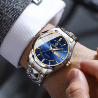 Binbond Men's Fashion Watch Quartz Watches Double Calendar Watch Diamond Inlaid 30M Waterproof Watch Luminous Quartz Watch Steel Band Watch Luminous Pointer Wrist Watches for Men