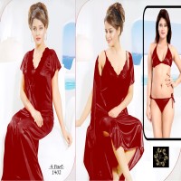 4 Part Stylish Comfortable Premium Quality Night Dress for comfortable new design-2023 - Night Dress For Women