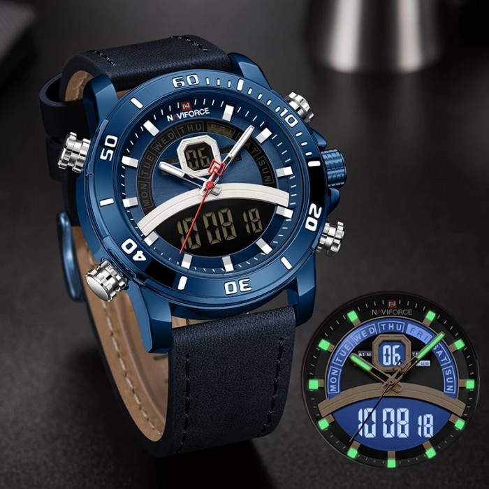 NAVIFORCE/Lingxiang 9181 belt watch waterproof men's watch quartz watch sports dual-movement electronic watch