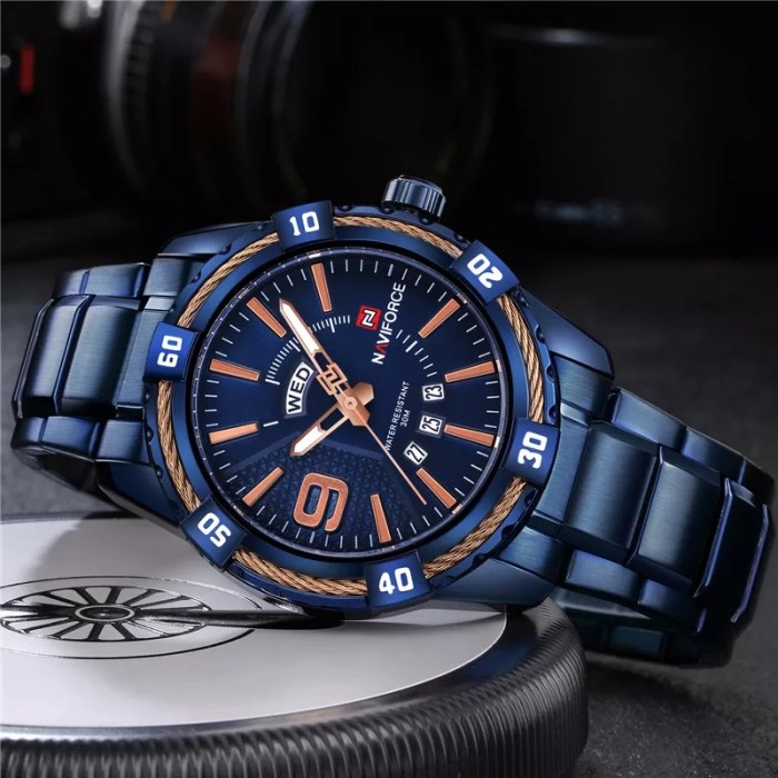 NAVIFORCE Watch Men Fashion Casual Waterproof Quartz Military Stainless Steel Sports Watches Man Clock 9117